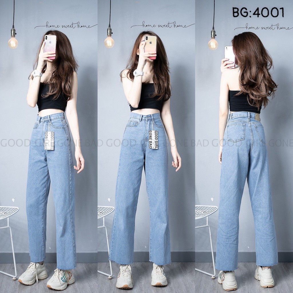 Quần Jean Ống Rộng Nữ Lưng Cao Quần Baggy Trơn Basic Hình Ảnh Thật