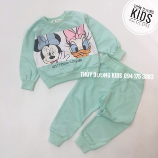 Bộ nỉ cotton Minnie & Daisy xanh ngọc Vnxk cho bé gái