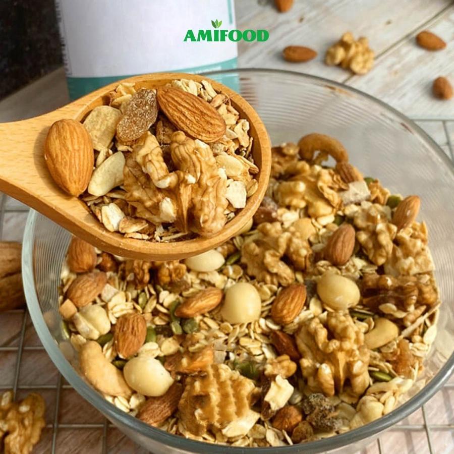 Granola Siêu Hạt Amifood, Ngũ Cốc Ăn Kiêng Giảm Cân, Ăn Vặt Mẹ Bầu Thêm Macca, Óc Chó, Hạt Điều, Hạnh Nhân