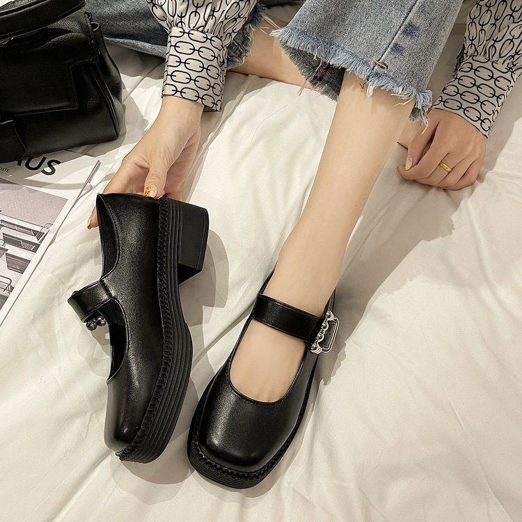 [ Mã 66CBSALE giảm 30K đơn 200K] Giày Búp Bê Gót Cao Mũi Tròn Màu Trơn Phối Khóa Xinh Xắn Thời Trang Cho Phụ Nữ | BigBuy360 - bigbuy360.vn