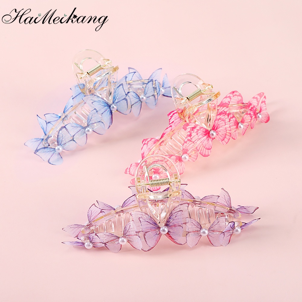 Kẹp tóc Haimeikang hình bướm đính ngọc trai thời trang xinh xắn cho nữ