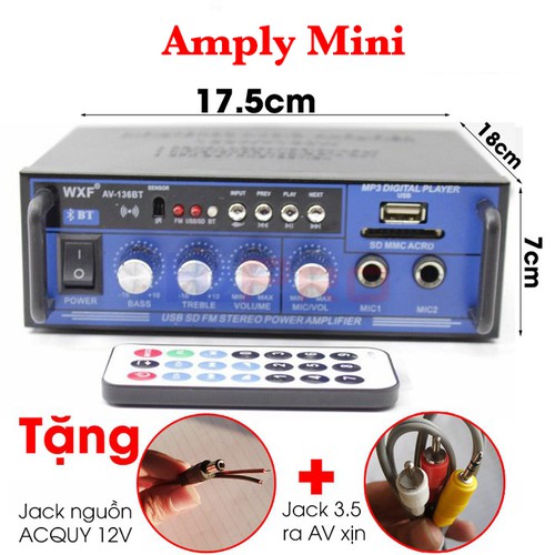 Ampli mini âm ly ô tô WXF - AV-136BT 12V-220V