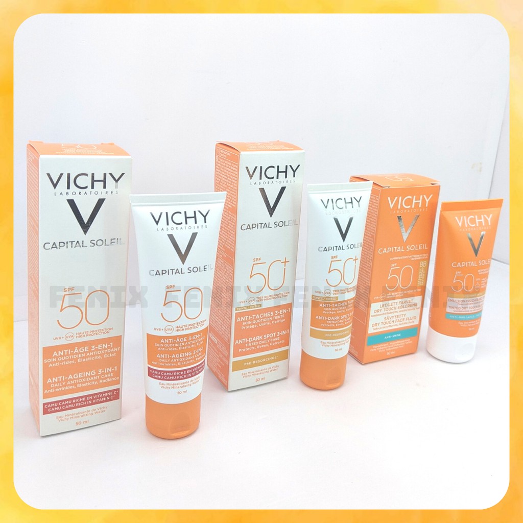 Kem Chống Nắng Vichy Capital Soleil SPF 50 Ideal Soleil 50ml - Capital Soleil 3in1 Anti-Age - Mattifying Face Fluid