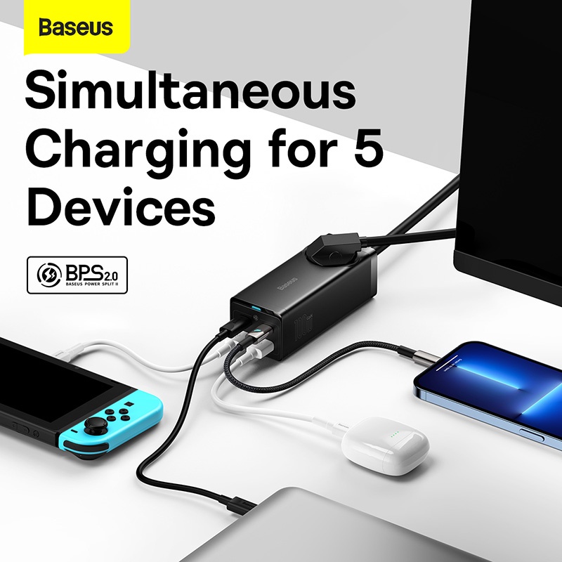 Ổ cắm điện sạc nhanh BASEUS 65W GaN3 Pro PD QC thích hợp cho iPhone 14 13 Samsung máy tính xách tay