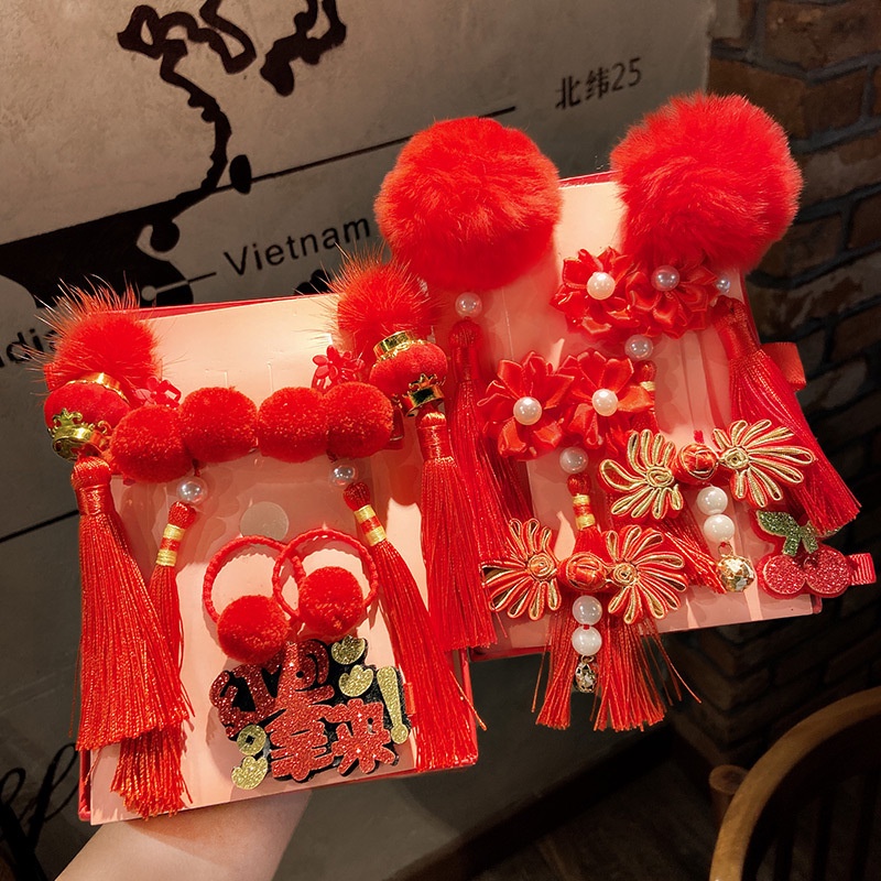 Phụ kiện cài tóc hình bướm đỏ phong cách Trung Hoa mừng năm mớ