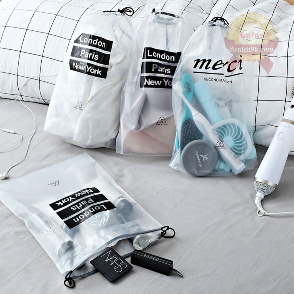 Túi đựng văn phòng phẩm giày dép dây rút đồ trang điểm trong suốt chống nước – 36*24cm