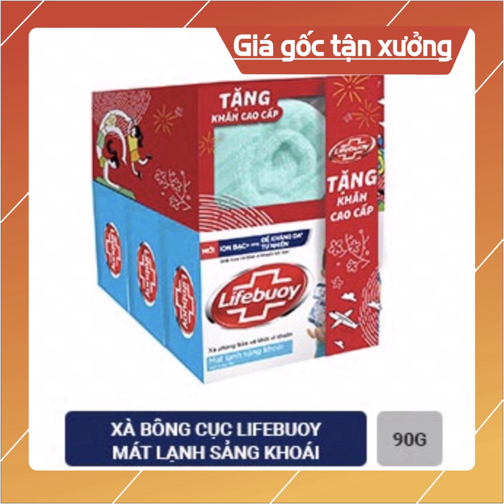 Combo 3 cục Xà Bông Cục Lifebuoy diệt khuẩn Bảo Vệ Vượt Trội tặng khăn