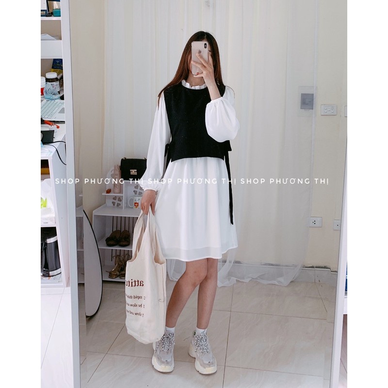 [Mã WASTUP9 giảm 10% tối đa 30K đơn 150K] Sét váy trắng voan kèm gile buộc nơ eo siêu xinh (hàng sẵn/hình shop tự chụp) | BigBuy360 - bigbuy360.vn