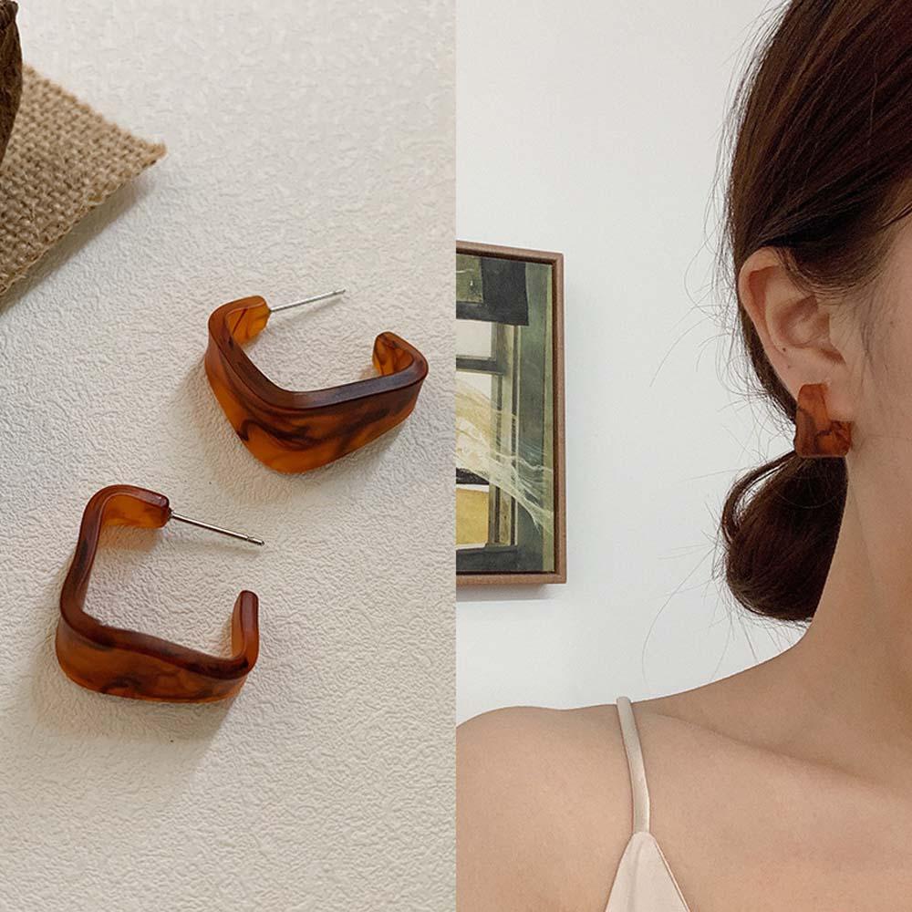 VANES1 Bông Tai Hình Vuông Họa Tiết Da Báo Phong Cách Thời Trang Hàn Quốc