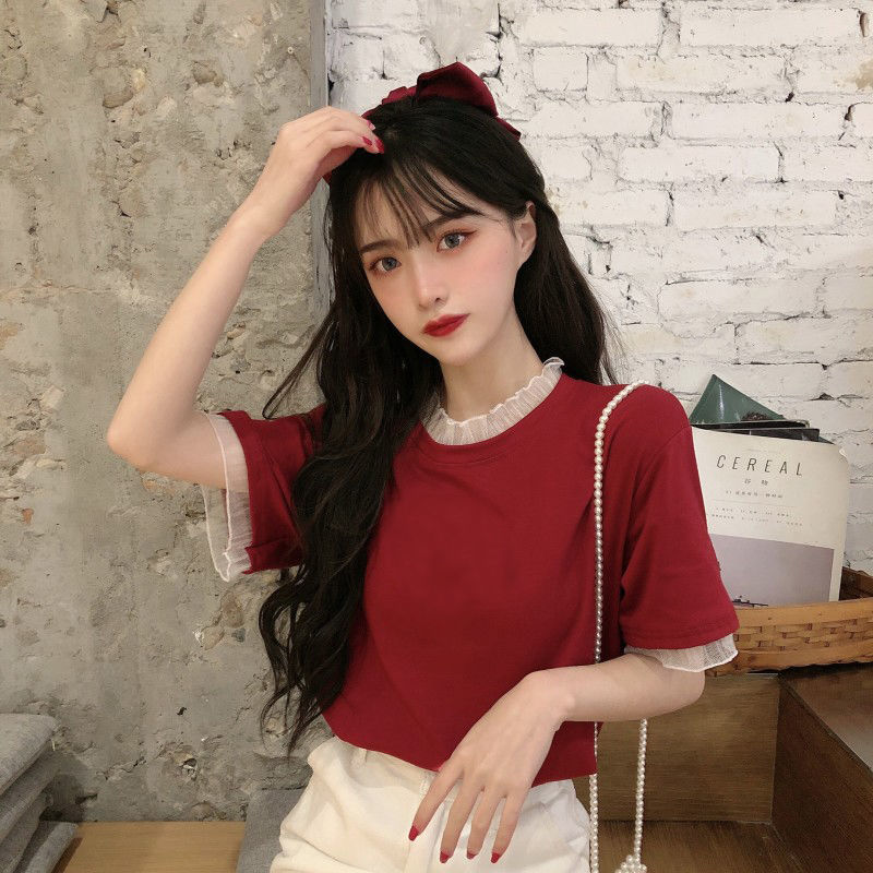 Áo Thun Nữ Tay Ngắn Phối Lưới Thời Trang Size S-2Xl