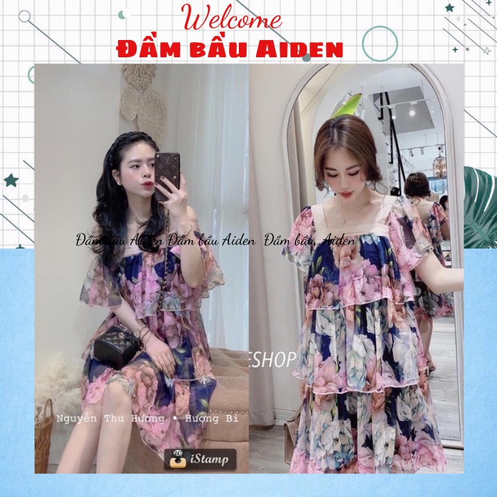 Đầm bầu xinh thiết kế dáng suông tầng hai dây cánh tiên màu tím maternity dress