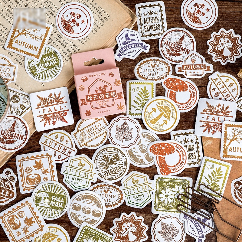 Sticker chủ đề Bức Thư Mùa Thu - Hộp 46 miếng dán trang trí sổ tay Bullet Journal - M082