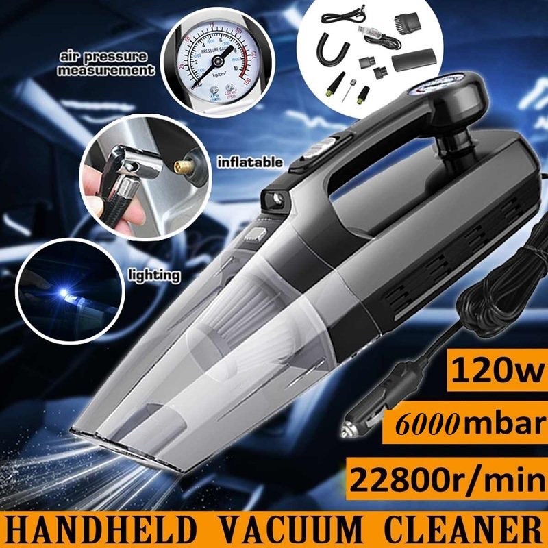 Máy Hút Bụi Xe Oto Cầm Tay 4 trong 1 Kiêm Bơm Hơi Kiêm Đèn Pin Đo Áp Xuất Oto Công Xuất 120W