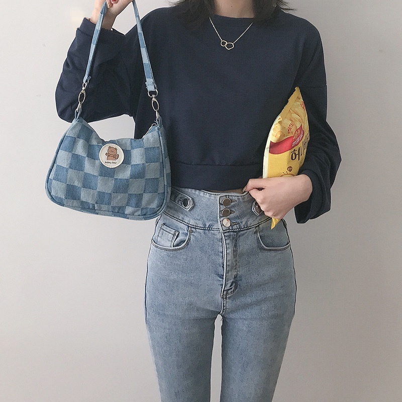 Ielgy Túi Xách Tay Họa Tiết Kẻ Caro Màu Xanh Dương Cho Nữ