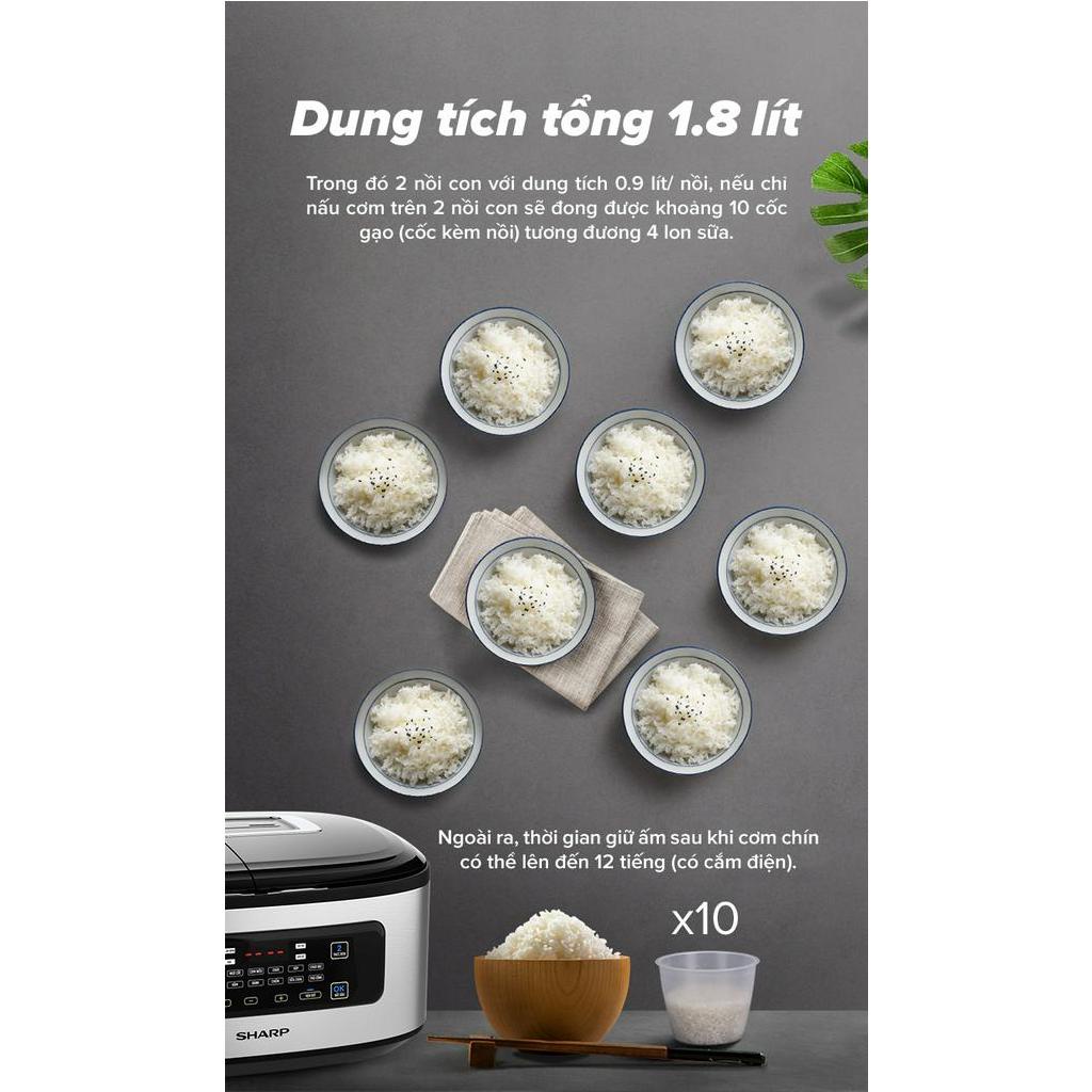 Nồi Cơm 2 Ngăn Đa Năng TC50VN-SL 1.8 lít chính hãng Sharp