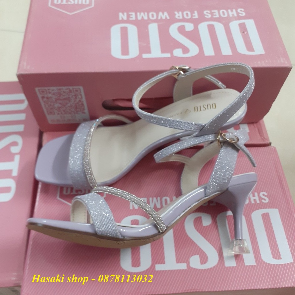 Sandal Dusto chất da ánh kim, gót nhọn 7cm