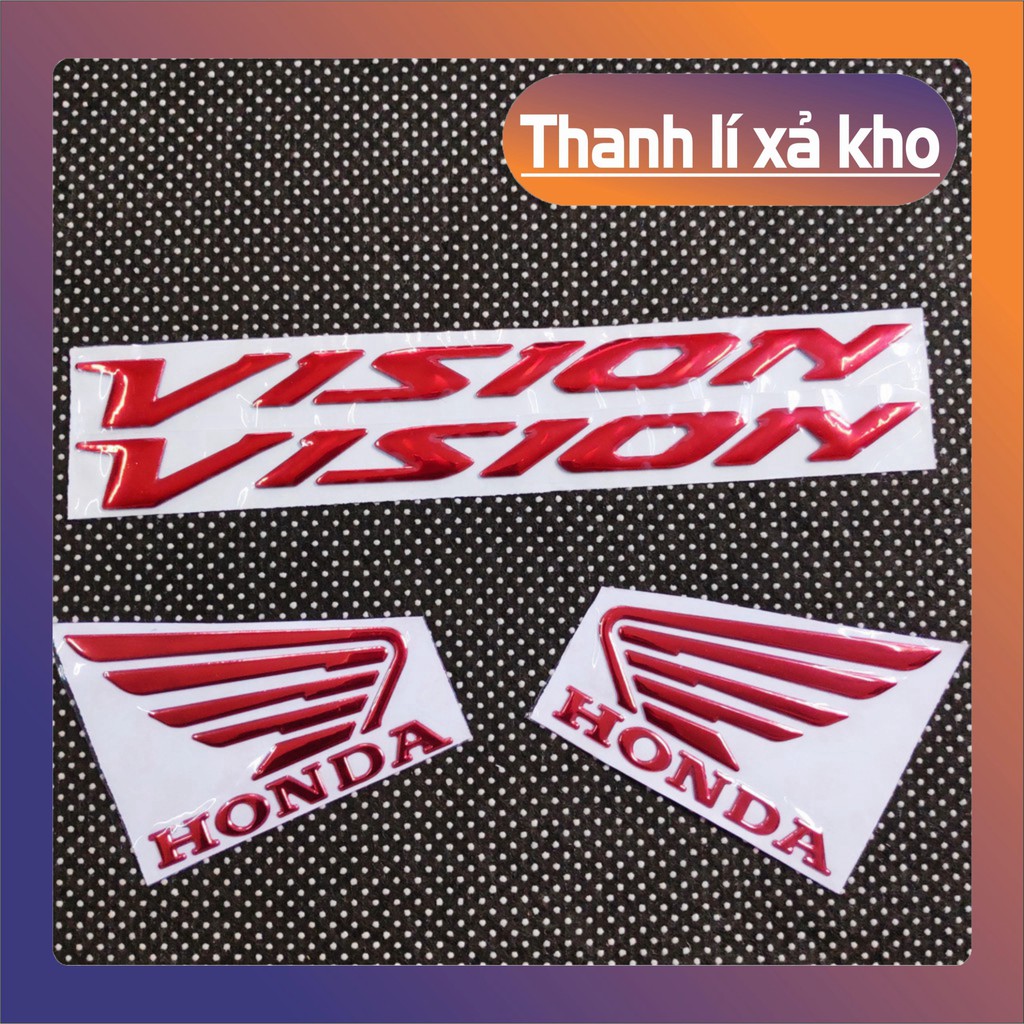 [ XẢ HẾT KHO ] [COMBO VISION] TEM LOGO CHỮ VISION KẾT HỢP CÁNH CHIM HONDA NHỰA DẺO BÓNG CAO CẤP