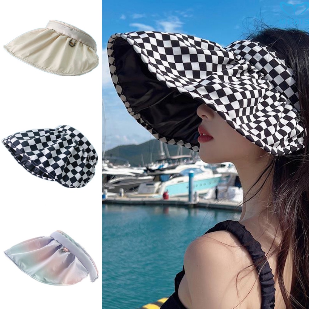 Mũ Chống Nắng Vành Rộng Hở Chóp Có Keo Dán Màu Đen Chống Tia Cực Tím Phong Cách Mới Mùa Hè Đi Biển Cho Nữ