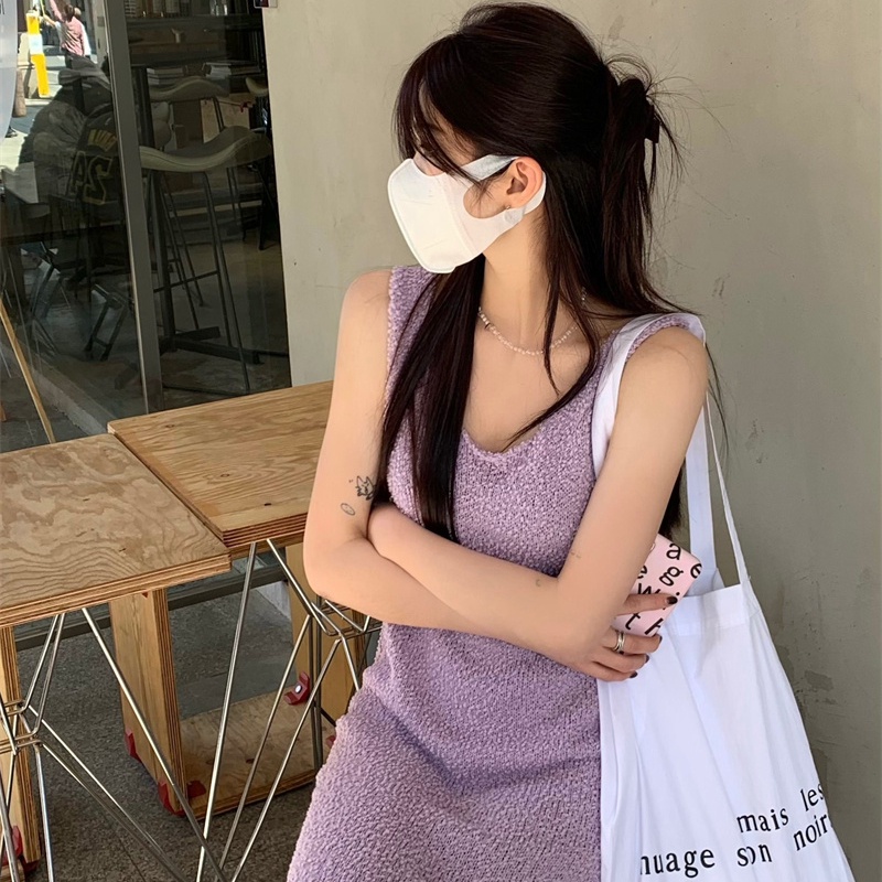 IMAODOU Đầm Dài Dệt Kim Không Tay Phong Cách Cổ Điển Thời Trang Mùa Hè Hàng Mới 2023 Dành Cho Bạn Nữ