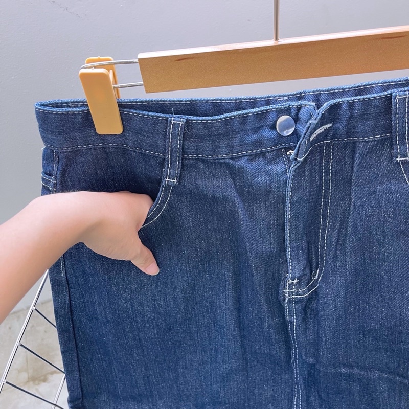 Chân váy jean bigsize dáng midi xẻ