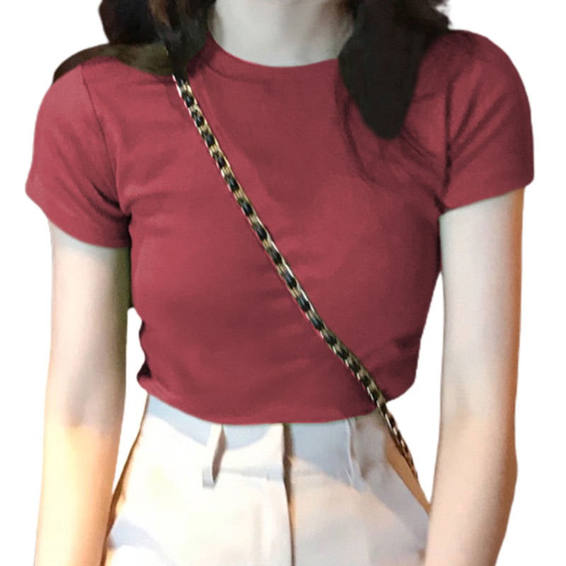 Áo Thun Crop Top Tay Ngắn Cổ Tròn Màu Sắc Đơn Giản Thời Trang Mùa Hè Cho Nữ