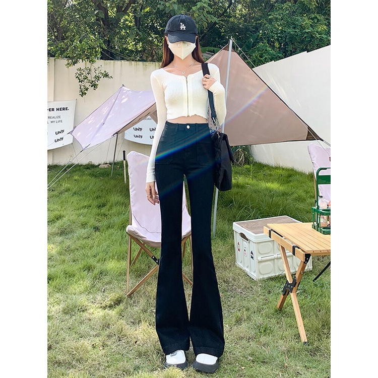 Quần Jeans Nữ Lưng Cao Ống Loe Thời Trang Hàn