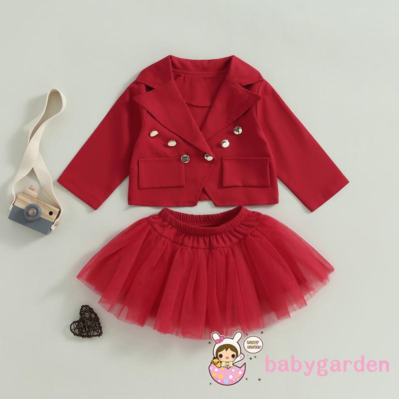 Set Áo Khoác Tay Dài Màu Trơn + Chân Váy Tulle Cho Bé Gái 1-7 Tuổi