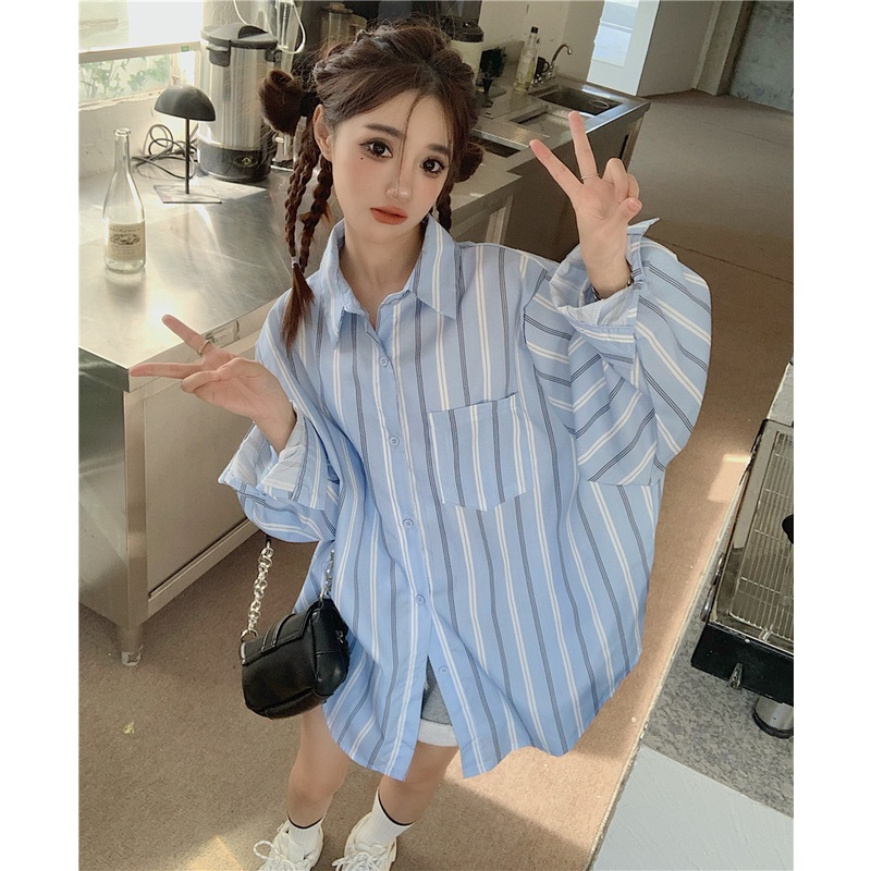 Áo Sơ Mi Tay Dài Kẻ Sọc In Chữ Thời Trang Dành Cho Nữ