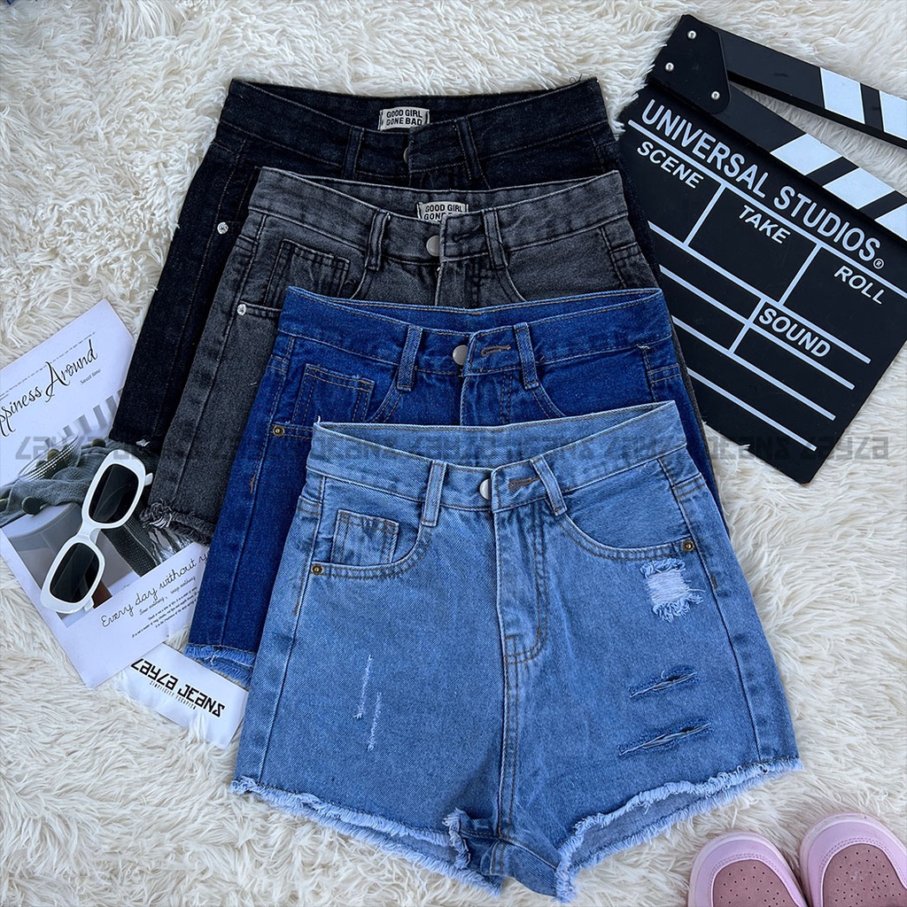Quần Đùi Bò Nữ Cạp Cao Rách Nhiều Kiểu Layla Ver.040, Short Jean Cạp Cao Đủ Màu Phong Cách
