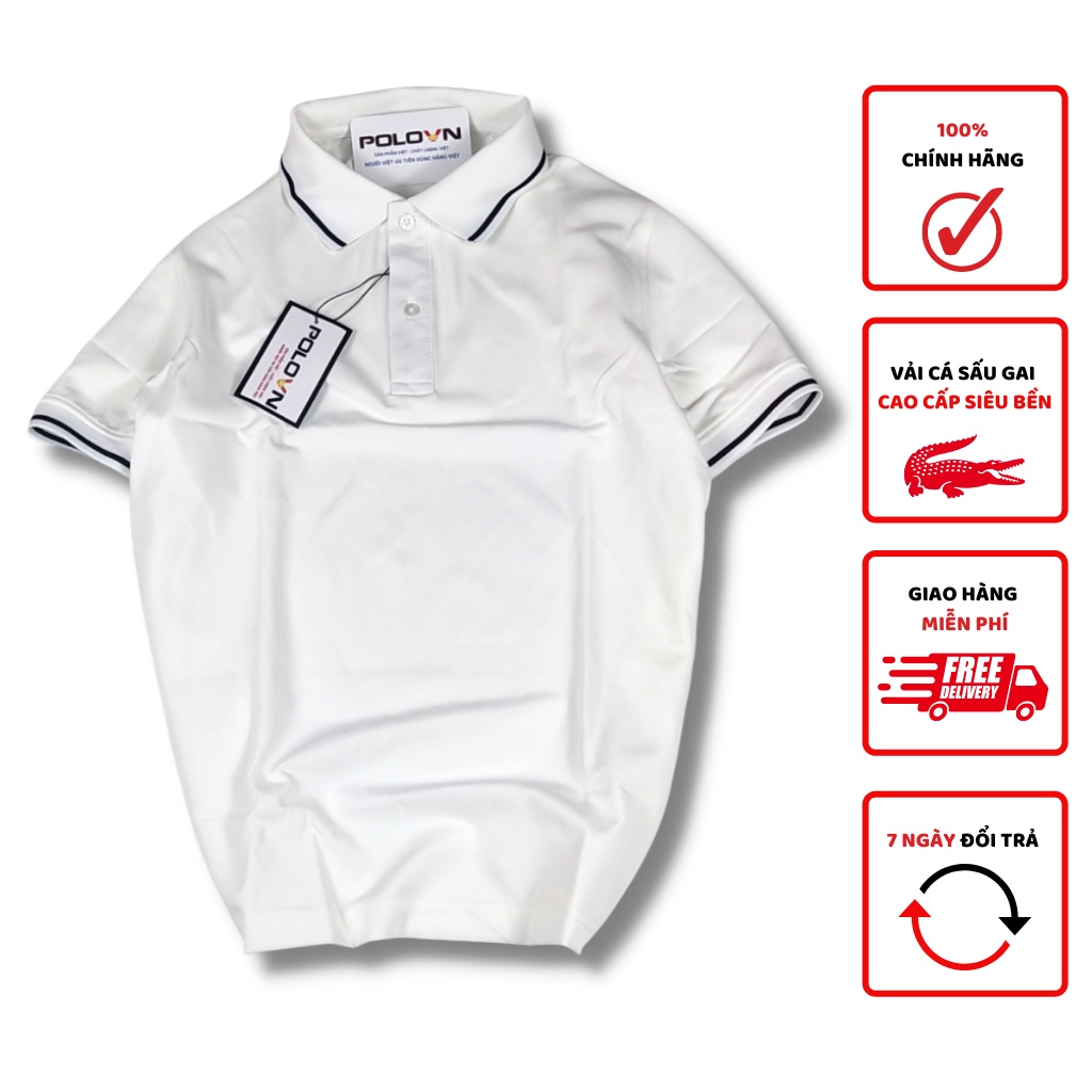 Áo thun polo nam cổ bẻ Basic màu Trắng Sọc Đen ,vải cá sấu 4 chiều co giãn - không xù lông, không ra màu,thấm hút mồ hôi