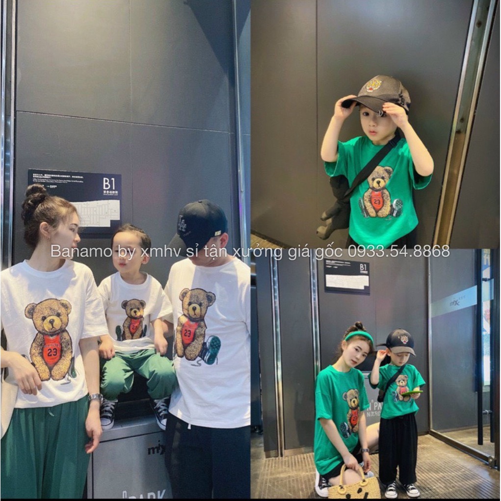 Áo thun đồng phục gia đình áo phông hình gấu xinh xỉu thời trang Banamo Fashion 3115