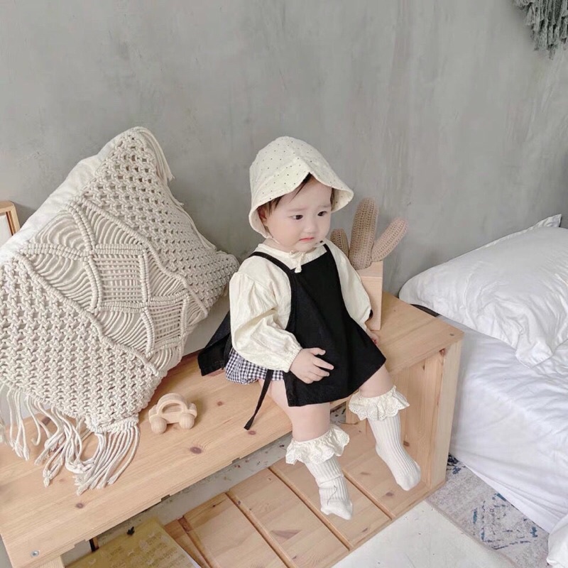 Set Body Họa Tiết Caro + Yếm dây Thời Trang Cho Bé Sơ sinh, Đầy tháng, Thôi nôi