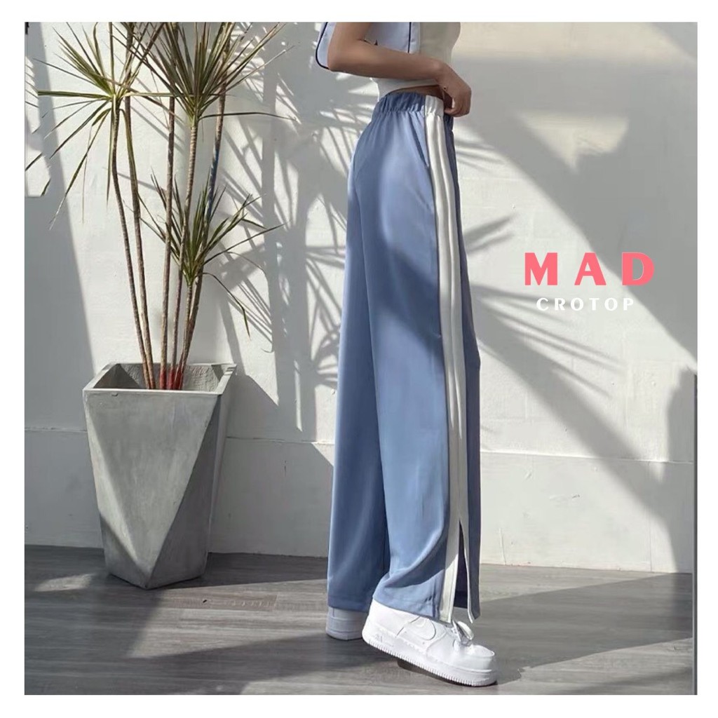 Quần Ống Rộng Thể Thao Sọc Trắng Bên Hông Xẻ Tà Mùa Hè Nữ MadCrotop QRM100 | BigBuy360 - bigbuy360.vn