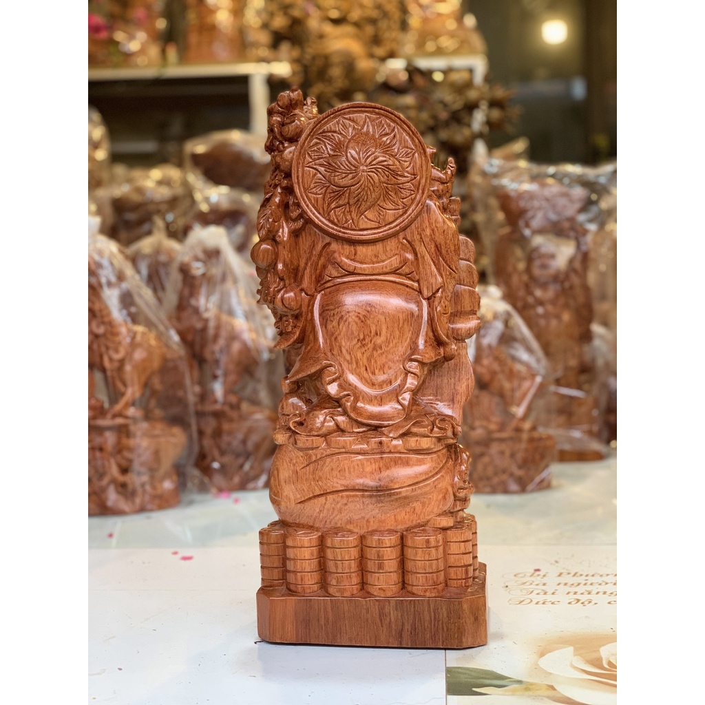 Tượng Di Lặc Gánh Cành Đào Ngũ Phúc, Gỗ Hương, Bày Bàn Uống Nước, Kệ Tủ..  KT: Cao50x22x15