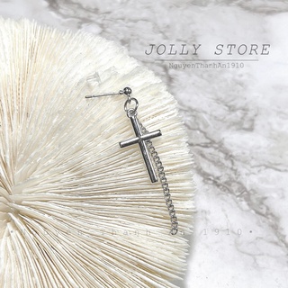 1 Chiếc khuyên tai chữ thập JOLLY kèm dây xích cá tính bằng thép y tế Piercing