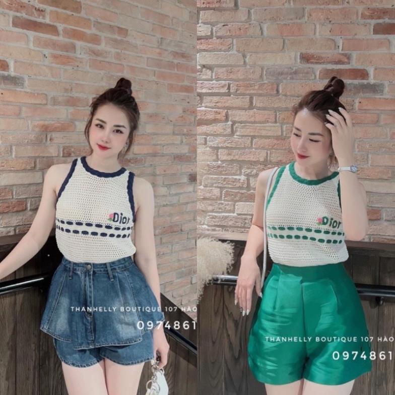 áo len lưới ba lỗ đi ô phối viền 2 màu cho nữ