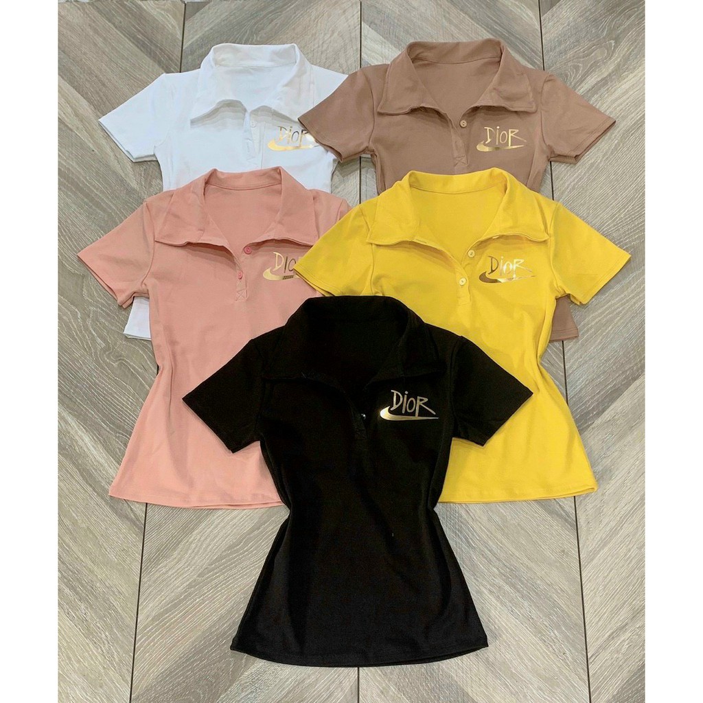 Áo thun polo nữ ATON 40, giặt máy được, thun xịn co giãn 4 chiều, áo kiểu ôm trơn cổ bẻ form dài qua lưng quần tay ngắn