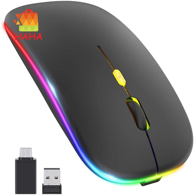 Chuột không dây có đèn LED cổng USB & Type-C cho Laptop (màu đen)