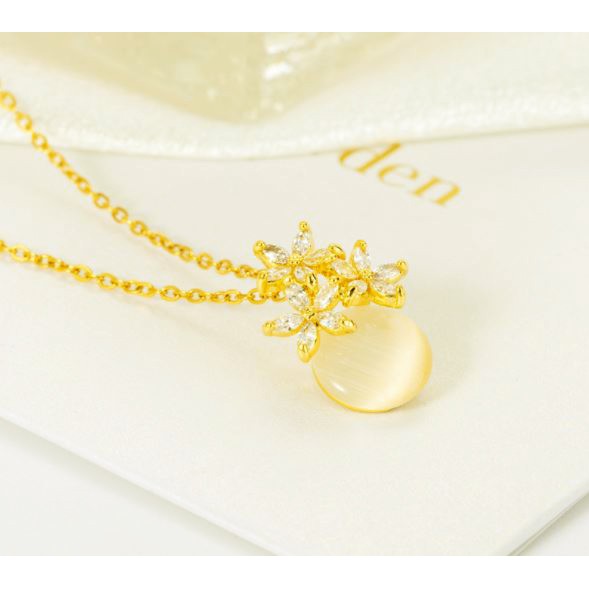Dây chuyền nữ titan màu vàng hoa pha lê rớt đá siêu đẹp bền màu, hợp thời trang, dễ phối đồ