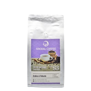 Cà phê hạt rang ARODAL Arabica mix Robusta túi 500gram - S3, cafe nguyên chất không tẩm trộn, tốt cho sức khỏe - S3