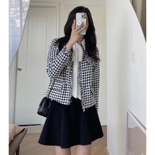 Set dạ tweed sơ mi nơ siêu xinh