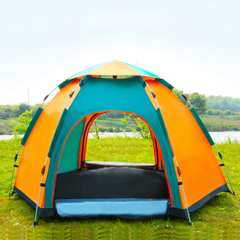 Lều cắm trại lục giác tự bung, lều du lịch dã ngoại cực thích từ 4-6 người 2 lớp chống nước thoáng mát