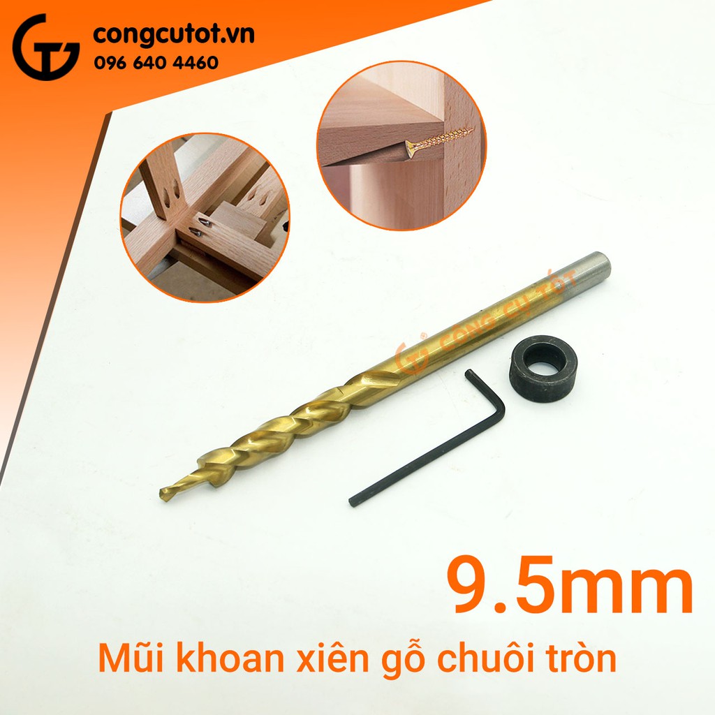 Mũi khoan xiên gỗ 9.5mm x 160mm phủ titan vàng