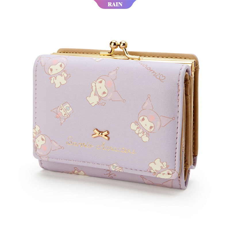 SANRIO Ví Ngắn Đựng Tiền Xu Bằng Da PU Họa Tiết Hoạt Hình My Melody Kuromi Series Hello Kitty Có Khóa Kéo Cho Nữ