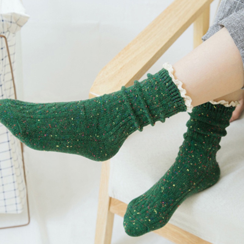 Female Autumn and Winter Lace Warm  Socks Women's Socks Japanese Retro Point Yarn Socks Fashion Girl