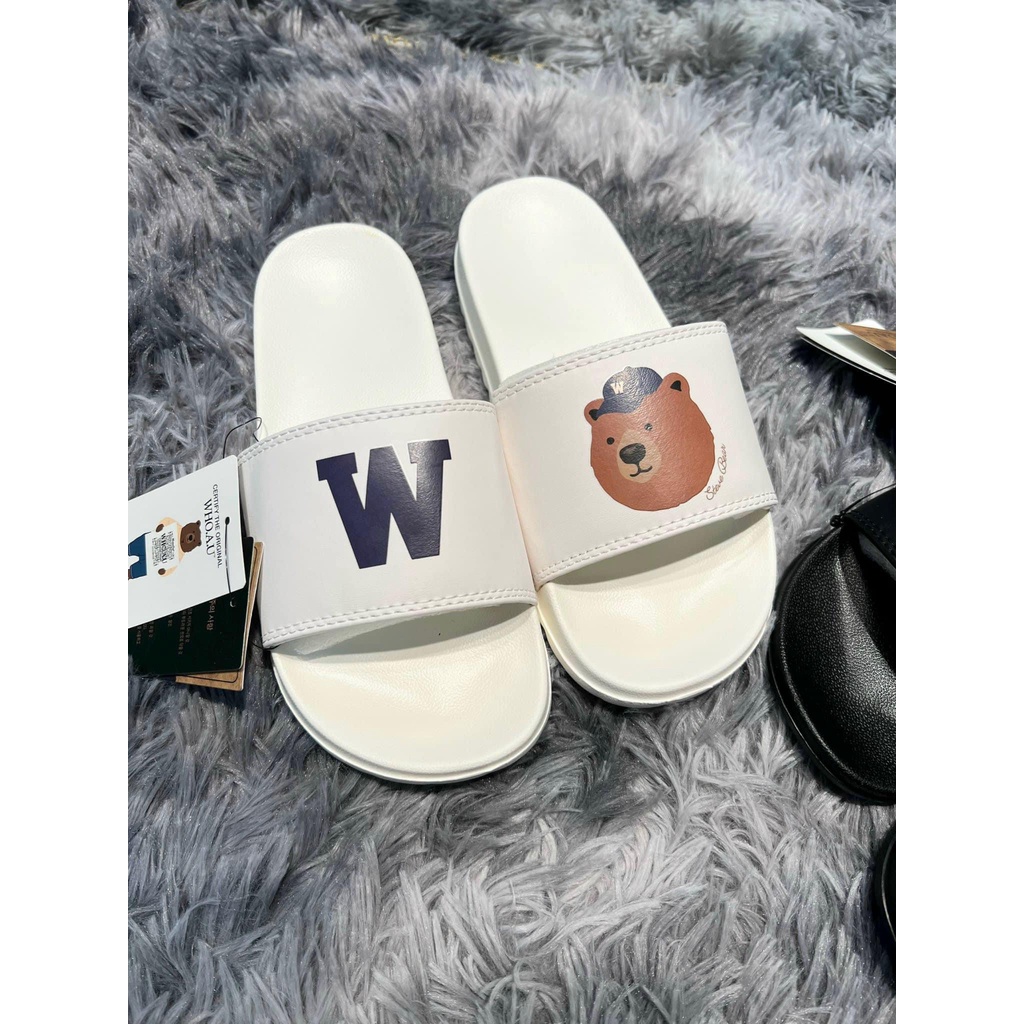 DÉP WHOAU SLIDE HAI MÀU ĐEN TRẮNG NAM NỮ CHÍNH HÃNG