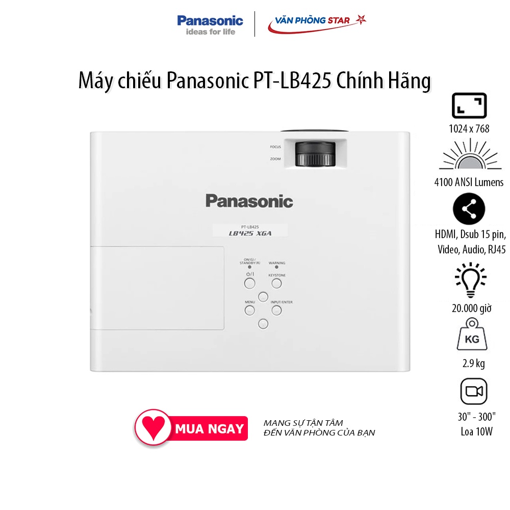 Máy chiếu Panasonic PT-LB425 Độ phân giải  1024 x 768, Cường độ sáng 4100 ANSI Lumens, Tuổi thọ bóng Tối đa 20.000