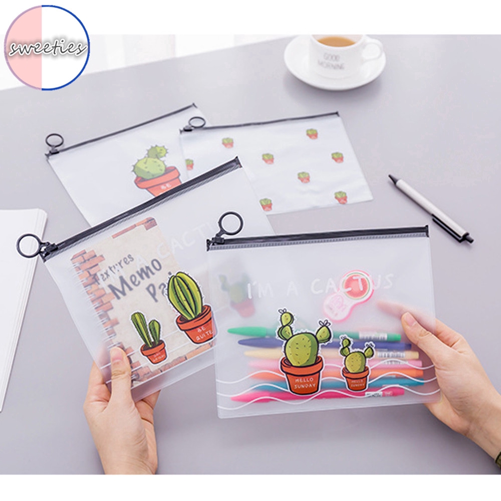 Túi đựng bút trong suốt in hình cây xương rồng dễ thương