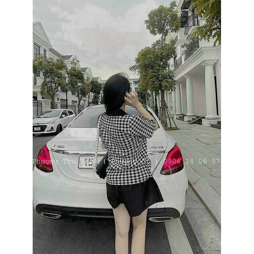 Set bộ đùi thun, set bộ đùi nữ mặc đi chơi, set tiểu thư Hàn Quốc, áo thun kẻ caro, quần short nữ