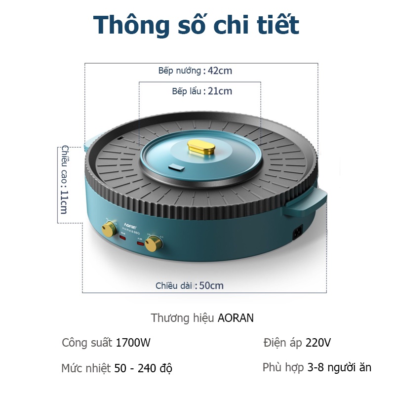 Bếp lẩu nướng điện AORAN Cao Cấp, Nồi Lẩu Nướng 2 Ngăn Mini Siêu Chống Dính Đa Năng